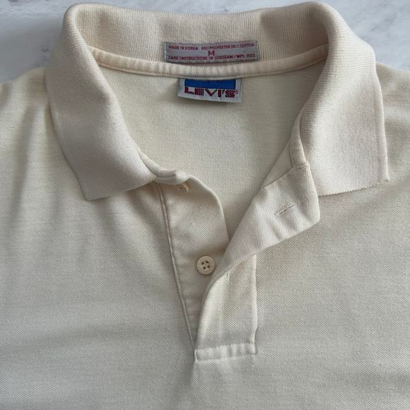Vintage 80’s Levi’s polo medium ivory mens golf shirt long tail short sleeve - Picture 4 of 14